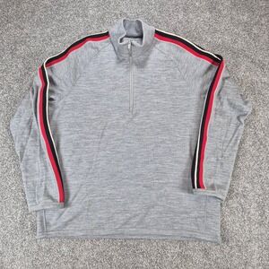 Icebreaker Merino Wool Sweater Mens XL Gray 1/4 Zip Pullover Racing Stripe